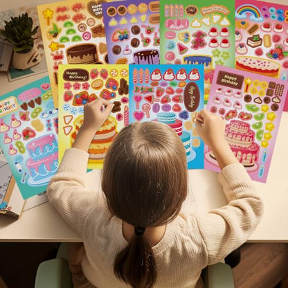 32 Sheets Create Cake of Dreams Stickers, Make Your Own Cake Stickers for Boys and Girls, Travel Sticker Books, Party Favors, Birthday, Home, School and Activities Gifts for Kids Ages 3+ - style: Cake