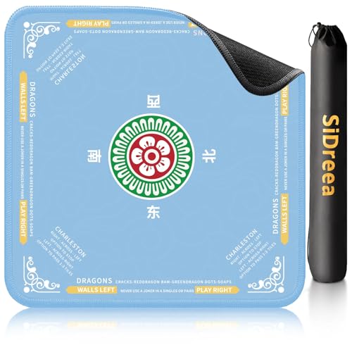 Mahjong Mat 32.4” x 32.4”, 3mm Thick Non-Slip Rubber Back Mahjong Table Mat, Noise Reduction Waterproof Mahjong Game Mat for Table, Mahjong Tile Mat for Cards, Dominoes & Board Games - color: Light Blue