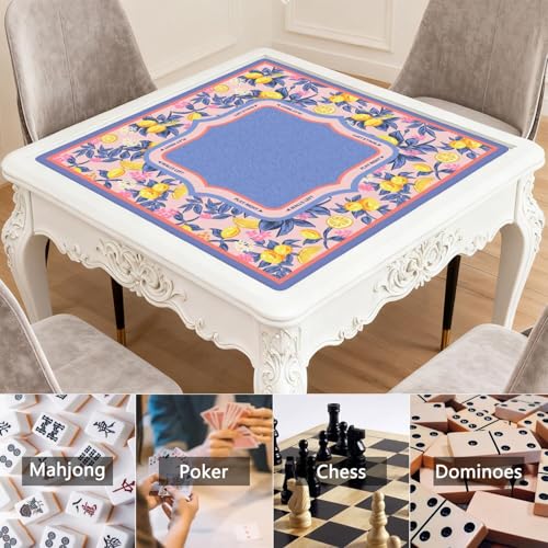 Purple Mahjong Mat for Table, 31.5 * 31.5in Anti Slip Mahjong Table Cloth, Noise Reduction, Neoprene Mah jongg Mat with Carrying Bag & 3 Dices, Poker Board Tile Games Mats, Lemon Tree 2 - color: Lemon Tree2