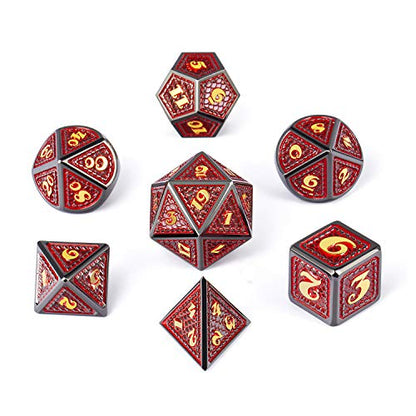DNDND Metal Dungeons and Dragons Dice Set, 7 PCS Dragon Scale Metallic D&D Die with Gift Metal Tin for DND Game (Red with Black Edge) - color: Red With Black Edge