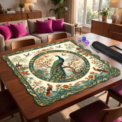 Blue and Yellow Summer Italian Lemon Mahjong Mat,Lemon Yellow Neoprene Mahjong Mat,Rubber Anti Slip and Noise Reduction Multi Purpose Game Table Cover for Mahjong, Card, Board Tile Games (M)