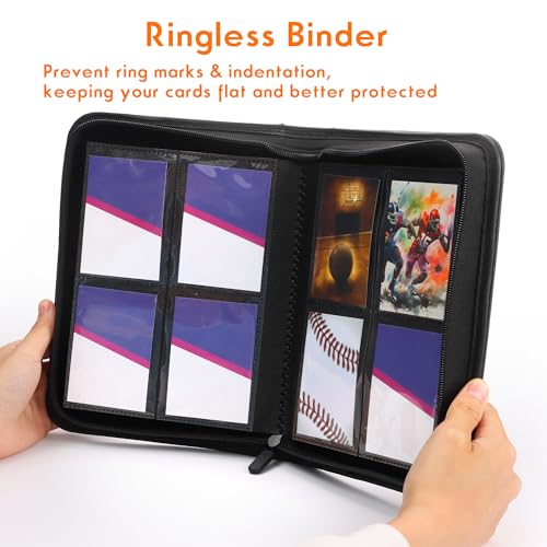 4 Pocket Trading Card Binder, Ringless Card Binder with Zipper for TCG and Sport Cards Collections, Holds 160 Cards with Side-Loading Pages, Red - color: 2.Red - 4 Pocket - 160 Slots
