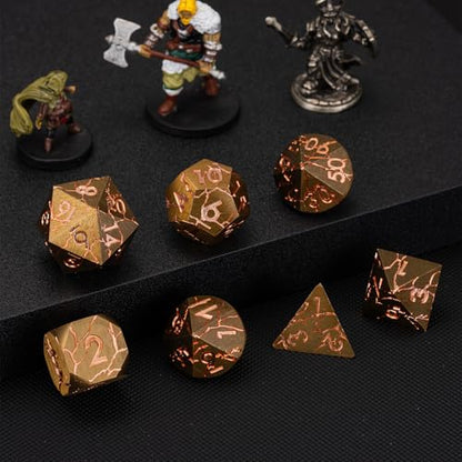 DND Dice Set Metal,Polyhedral D&D Metallic D and D Dice with Cracks for Dungeons and Dragons RPG TTRPG 7-Die Set with Gift Case (Red-Copper) - color: Red-copper