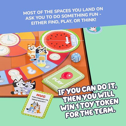 Bluey Scavenger Hunt Board Game, Cooperative Play with 4 Exclusive Mini-Figures, Indoor Games for Kids Ages 5+, Fun Toy Token Collecting Game | Collect 12 toy tokens as a team with Bluey, Bingo, Bandit & Chilli minis; family game for kids ages 3+ - style: