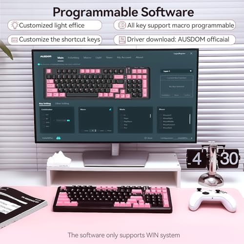 AUSDOM 98Pro Silent Wireless Mechanical Keyboard, Tri-Mode BT/2.4G/USB-C Hot Swappable Custom Quiet Keyboard with Backlit, Gasket Structure, PBT Keycaps,Pre-lubed Tactile Switches(Black & Pink-Silent) - color: Black & Pink