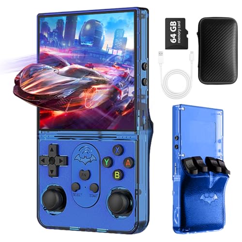 S600 Retro Gaming Console, Retro Handheld Console 4.0'' Screen Linux System, 64G TF Card, Support 30+ Simulators, 3500mAh Rechargeable Portable Pocket Arcade - color: Blue