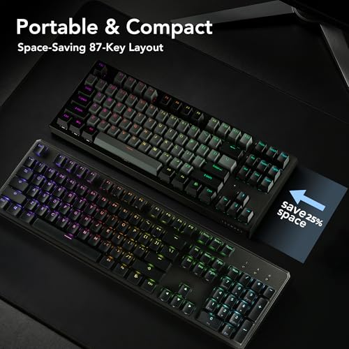 TECWARE Phantom+ Elite 87 Key RGB Mechanical Gaming Keyboard | 3 Mode Wireless Bluetooth 5.0 2.4GHz & USB C Wired | Hot Swappable 5 Pin | Double Shot PBT Keycaps | Wraith Pink Switch - Black - color: Pink Switch, size: Phantom+ Elite 87 | Black