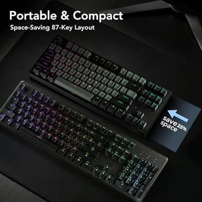 TECWARE Phantom+ Elite 87 Key RGB Mechanical Gaming Keyboard | 3 Mode Wireless Bluetooth 5.0 2.4GHz & USB C Wired | Hot Swappable 5 Pin | Double Shot PBT Keycaps | Wraith Pink Switch - Black - color: Pink Switch, size: Phantom+ Elite 87 | Black