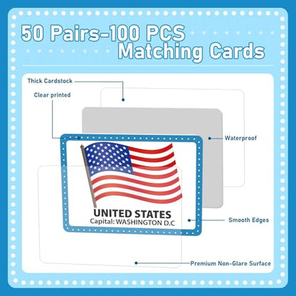 gisgfim 100 PCS Memory Matching Game Flags of The World Concentration Memory Card for Kids and Adults Learning Educational A Fun & Fast Countries of The World Matching Games - style: Flags of The World