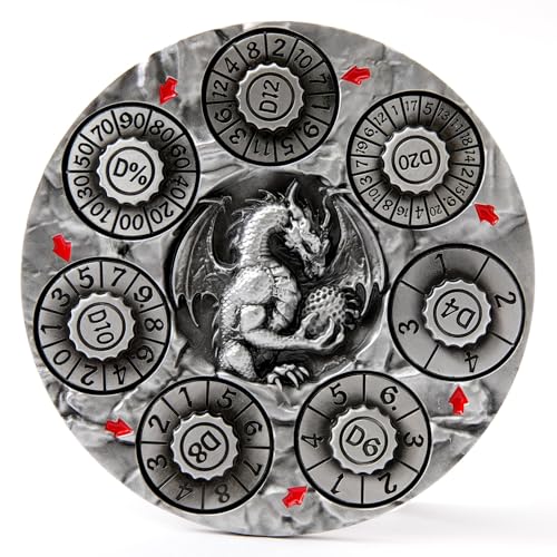 7-in-1 Spinner Dice Set – 3D Metal Dragon-Embossed Polyhedral RPG Accessory Role Playing Dice for Dungeons & Dragons, Pathfinder, RPG and Tabletop Games (D4, D6, D8, D10, D%, D12, D20) Sliver - color: New-sliver