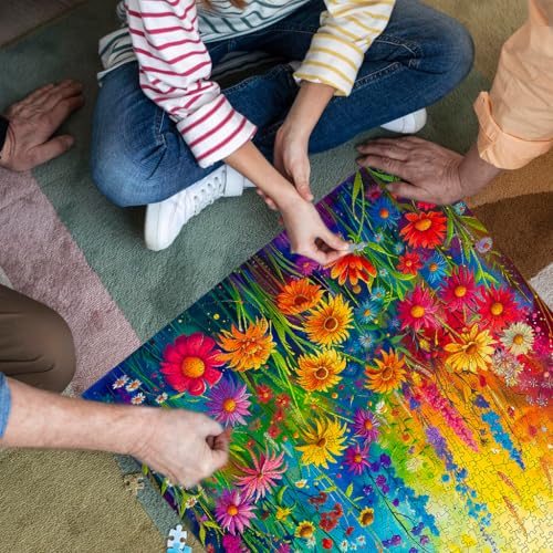 Bgraamiens Rainbow Flowers Garden 1000 Piece Puzzle for Adults,Hard Color Challenge for Wall Decro - color: Rainbow Flowers Garden