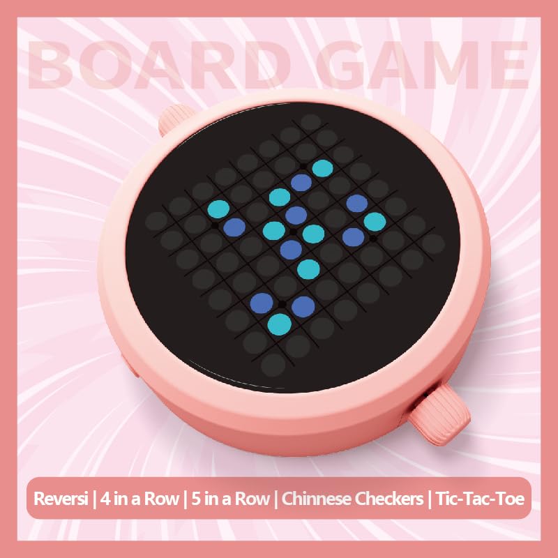 5-in-1 Electronic Board Game, Handheld Travel Game for 1-2 Players(Pink) | Includes Reversi, 4 in a Row, 5 in a Row, Chinese Checkers and Tic Tac Toe; pocket-size design with solo and 2-player modes. - color: Pink
