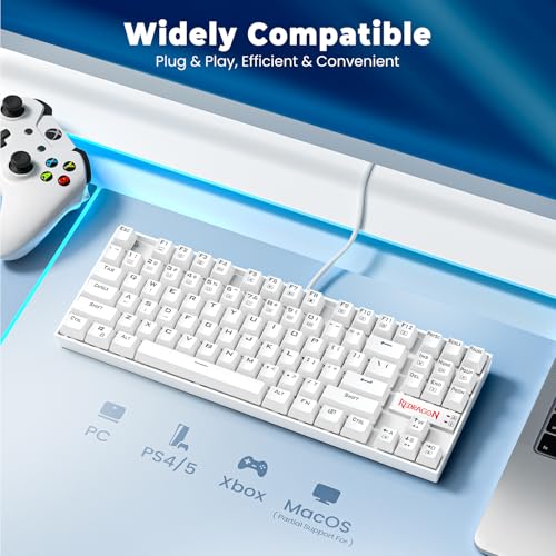 Redragon K552P Mechanical Gaming Keyboard TKL with 18 Backlight Modes, Hot-Swappable Blue Switches, 87-Key Compact Ergonomic Design, N-Key Rollover & Software Programmable Macro - RGB, White - color: White RGB