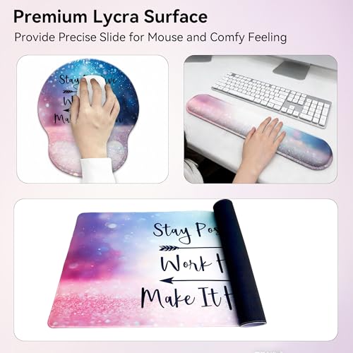 Desk Mat Set + Keyboard and Mouse Pad with Wrist Rest Support,4-in-1 Large Mousepad Computer Mats for Desktop Home & Office-Glitter Pink Blue - color: B3-Glitter Pink Blue