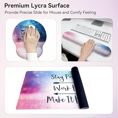 Desk Mat Set + Keyboard and Mouse Pad with Wrist Rest Support,4-in-1 Large Mousepad Computer Mats for Desktop Home & Office-Glitter Pink Blue - color: B3-Glitter Pink Blue
