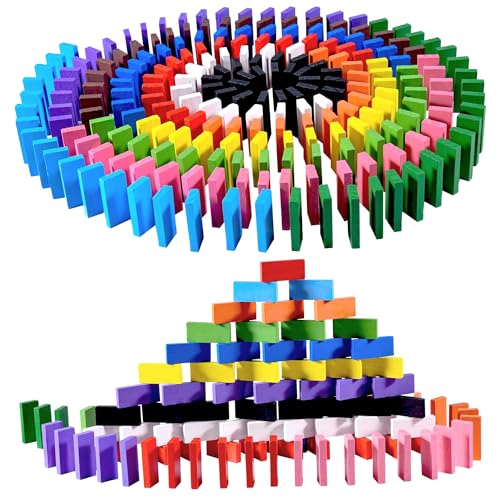 OBTANIM 600 Pcs Colorful Wooden Domino Blocks Set Tile Bulk Building Racing Stacking Games Educational Toys for Kids Birthday Party Favor