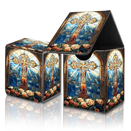 for MTG Commander Card Deck Box,Trading Card Storage Box with Magnetic Closure,Fits 120+ Single Sleeved Cards,Deckbox,Fits Sports TCG/CCG/MTG Accessories,﻿Art Cross Flower - color: Art Cross Flower