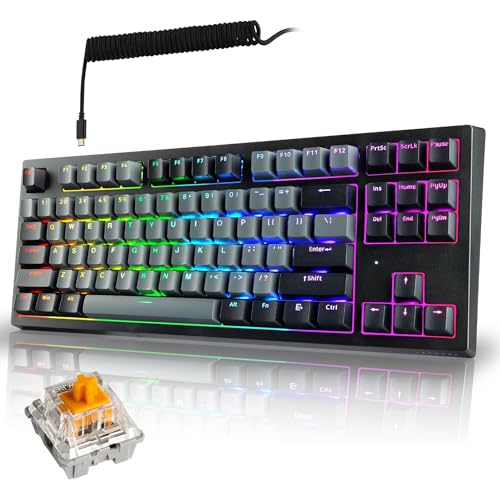 TECWARE Phantom+ Elite 87 Key RGB Mechanical Gaming Keyboard | 3 Mode Wireless Bluetooth 5.0 2.4GHz & USB C Wired | Hot Swappable 5 Pin | Double Shot PBT Keycaps | Wraith Orange Switch - Black - color: Orange Switch, size: Phantom+ Elite 87 | Black