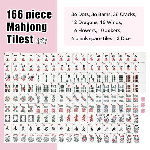 American Mahjong Tile Set, 166 Tiles & Carrying Bag & 3 Dices, White | 1.2-Inch Engraved Tiles, Melamine, Durable, Portable Mah jongg Set for Travel, Family Game Nights, and Gifting - color: White