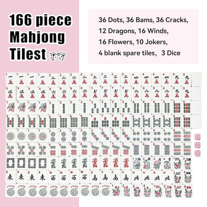 American Mahjong Tile Set, 166 Tiles & Carrying Bag & 3 Dices, White | 1.2-Inch Engraved Tiles, Melamine, Durable, Portable Mah jongg Set for Travel, Family Game Nights, and Gifting - color: White