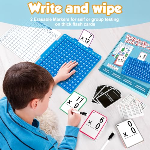 Torlam Multiplication Flash Cards + Math Board, Time Table Chart Flashcards for Kids Ages 6-12, 3rd-6th Grade Classroom Must-Have - style: Multiplication Flash Cards + Math Board