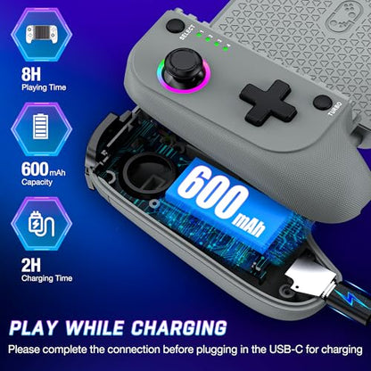 HEYLACOOLX Game Controller for Android iPhone w Hall Joystick & Turbo,Wireless Phone Gaming Controller Gamepad for Xbox Cloud,Steam Link,GeForce Now,MFi Apple Arcade,Call of Duty,Roblox - color: Gray