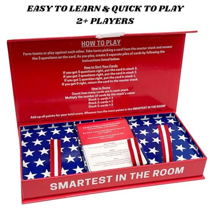 MACHERA America Trivia Game: Smartest in THE Room - The USA & World Card Game for Adults & Families with 450 Fun Questions, Ideal for Travel, Game Night