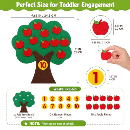 Felt Number Tree Counting Toy, DIY Non-Woven Math Board Set for Kids, Preschool Addition and Subtraction Learning Game, Toddler Early Education Classroom Supplies for Home and Kindergarten