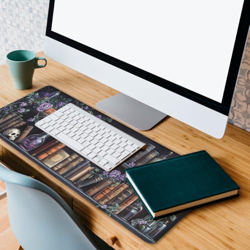 Books Mouse Pad Gothic Fantasy Roses Potion Skull Mousepad Extended Large Laptop Keyboard Non-Slip Rubber Base with Stitched Edges Office Computer Keyboard Laptop 31.5x11.8 Inch - color: Books_05, size: 31.5L x 11.8W inches