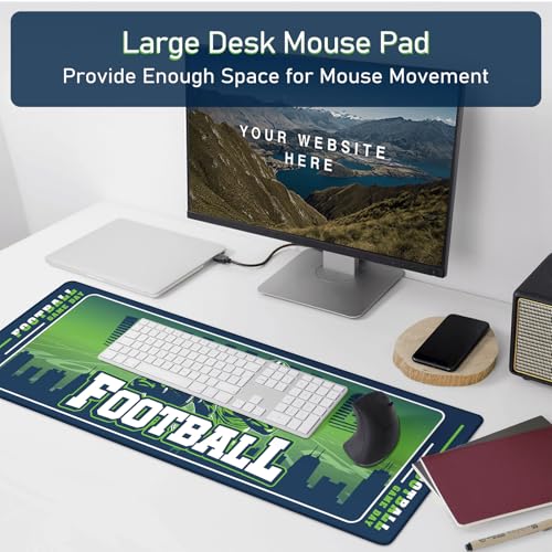 Football Desk Mat, Large Stitched Edges Gaming Mouse Pad, Blue Green City Design Keyboard Mat for Laptop Computer Desktop - 31.5x12 Inch for Football Fans - color: Blue Green Football