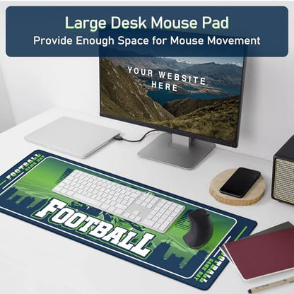 Football Desk Mat, Large Stitched Edges Gaming Mouse Pad, Blue Green City Design Keyboard Mat for Laptop Computer Desktop - 31.5x12 Inch for Football Fans - color: Blue Green Football