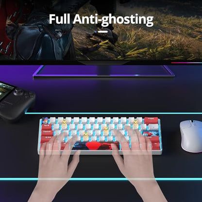 surmen 60% Wired Mechanical Gaming Keyboard, 61 Keys Backlit Ultra-Compact Mini Office Keyboard 60 Percemt with Linear Red Switch for PC/Mac Gamer, Typist (61 Red White) - color: 61 Red White