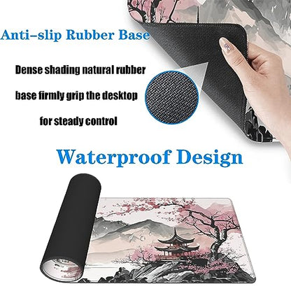 Watercolor Cherry Blossom Large Gaming Mouse Pad,Mouse Pad Gaming 31.5 x 11.8 in Mouse Mat Desk Pad,Large Desk Mat,Extended Keyboard Mousepad with Non-Slip Base and Stitched Edge for Desk Home Office - color: Cherry Blossom