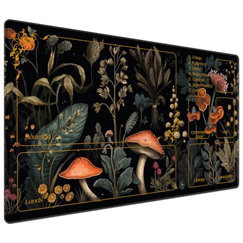 DEGDFSGR for MTG Playmat with Zones 24 x 14 inches for TCG Playmats MTG Mat Non-Slip Rubber Base Commander Playmat for Card Play mat Iorcana Trading Card Game, Mushroom Red Flower - color: Mushroom Red Flower, size: 24" x 14"