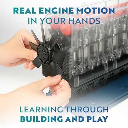 Playz Working Inline 6 Engine Model Kit - Build Your Own Mini Engine kit | that runs for Adults and Kids 8+ Large Engine Building Blocks STEM Engineering kit, Visible Real Engine model Kit that Works - style: Inline 6