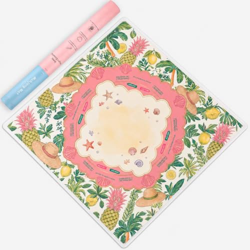 Tropical Mahjong Mat for Table - 3mm Non-Slip American Mahjong Mats - Waterproof Quiet Coastal Lemon Pineapple Design - Includes Carrying Bag & Gift Box - No Crease Surface (Tropical Paradise Pink) - color: Tropical Paradise Pink