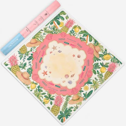 Tropical Mahjong Mat for Table - 3mm Non-Slip American Mahjong Mats - Waterproof Quiet Coastal Lemon Pineapple Design - Includes Carrying Bag & Gift Box - No Crease Surface (Tropical Paradise Pink) - color: Tropical Paradise Pink
