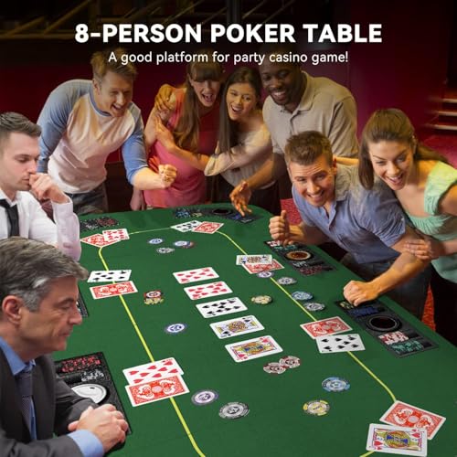 Foldable Poker Table Top with Chips Tray & Cup Holders, Carrying Bag | 79 x 36 Inch Rectangular Poker Table Topper Green Felt, Professional Texas Hold’em Poker Mat for Card Casino Games - color: Yellow