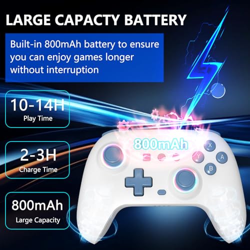 SZYUYU Switch Controller for Switch 2,Switch Pro Controller for Switch/OLED/Lite/PC with 7 Colors LED Light/3-level TURBO Adjustable,4-Speed Dual Vibration/Hall Effect Sticks/Wake Up/Gyro Axis Motion (White) - color: White
