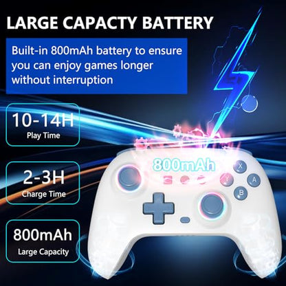 SZYUYU Switch Controller for Switch 2,Switch Pro Controller for Switch/OLED/Lite/PC with 7 Colors LED Light/3-level TURBO Adjustable,4-Speed Dual Vibration/Hall Effect Sticks/Wake Up/Gyro Axis Motion (White) - color: White