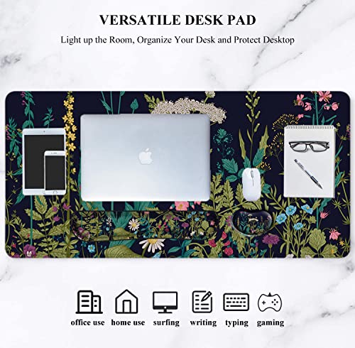 Large Mouse Pad with Wrist Rest, 4-in-1 Wrist Rest for Keyboard and Mouse | Non-Slip Waterproof Desk Mat Set, 35.4"x15.7" Desk Mat+Keyboard Wrist Rest+Mouse Wrist Support+Cup Coaster for Home Office - color: 4Pcs-Weeds