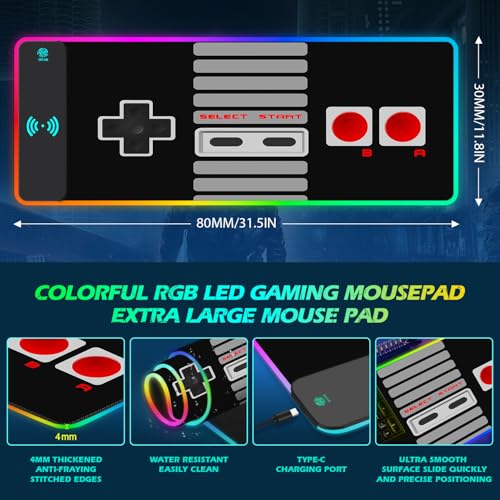ToLuLu RGB Wireless Charging Gaming Mouse Pad, 7.5/10/15W LED Mouse Pad | Computer Keyboard Mat 10 Light Modes Mousepad, 800x300x4MM Extended Large Big Desk Pad Desk Mat, Game Console Buttons Black - color: Game Console Buttons Black