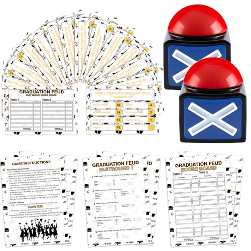 Graduation Friendly Feud Game with 2 Answer Buzzers, Fun Family Grad Party Board Games for Adults Feud Card Trivia Quiz Activities for Holiday Party Family Office Group Team Building - style: Graduation