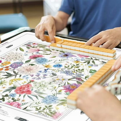 Tegeme Small Mahjong Mat 31.5 x 31.5 Inch Chinoiserie Flower Mahjong Mat | Anti Slip Game Rug for American Mah Jong Game Table Card Board Tile - size: 22" x 22", style: Floral