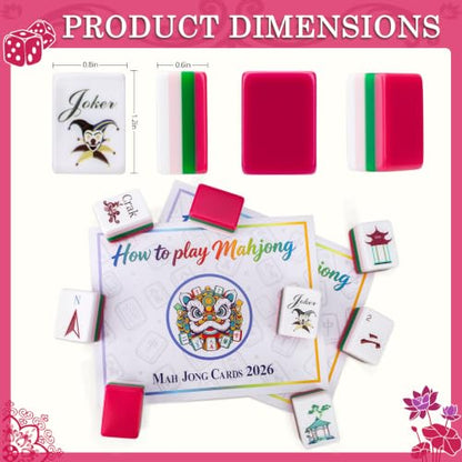 160 Acrylic American Mahjong Tile Set for Mah Jong Lovers | 1.2” Mahjong Set with Carrying Bag and Accessories, 2026 New Premium Rose Red Tiles, 3D Engraved 4 Layer Mahjong Tiles - color: Hot Pink