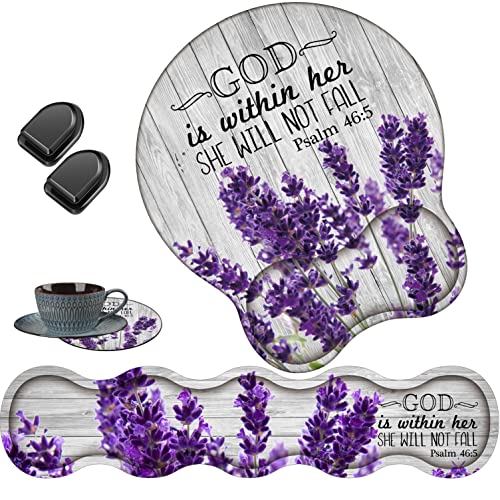 Keyboard Wrist Rest Support and Wrist Rest Mouse Pad with Non-Slip PU Base with Coaster Hook Gel Memory Mouse Pad Combo for Gaming, Office Pain Relief - Psalm 46:5 Purple Lavender - color: Psalm 46:5 Purple Lavender