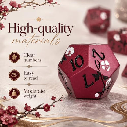 Metal Dice Set DND 7pcs with Gift Box - RPG Gift for Gamers(Plum Blossom) | Elegant gift box included, making it the ultimate present for roleplaying tabletop gamers and D&D enthusiasts - color: Plum Blossom