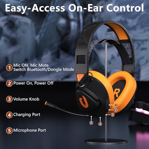 Jeecoo G90 Gaming Headset with Microphone for PC PS4 PS5 - Low-Latency 2.4G Wireless & Bluetooth V5.3, Superb Stereo Sound, Lightweight & Comfortable Over-Ears Gaming Headphones (Not for Xbox)
