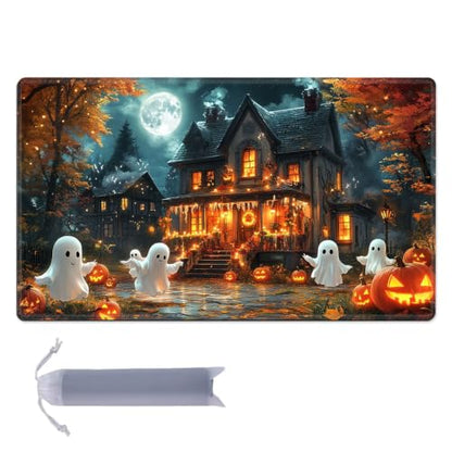 for MTG Playmat, Custom Trading Card Game Mat 27.6 x 15.7 in | Ghostly Pumpkin House Premium Non-Slip Rubber Base, Water-Resistant & Stitched Edges, Personalized High-Definition Art - color: Ghostly Pumpkin House, size: 28" x 16" Regular