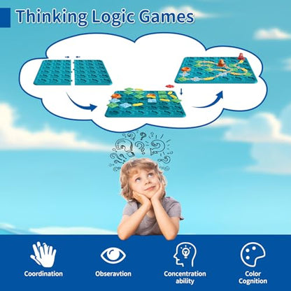 Kids Board Games Learning Toys, STEM Educational Logic Kits with 200+ Challenges & 4 Difficulty Levels, Brain Puzzles Maze Games for Boys Girls Ages 3-10 Birthday Gifts - color: Blue